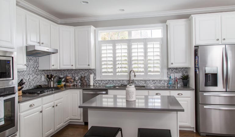 Polywood shutters in a Sacramento gourmet kitchen.